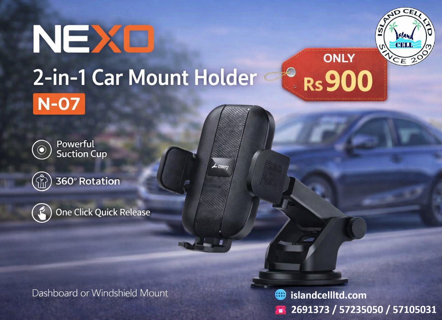 NEXO 2‑in‑1 Car Mount Holder N‑07 (4.7 ft - 7 ft)